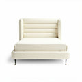 Lit contemporain en tissu beige 200 x 160 x 100cm avec tête de lit rembourrée