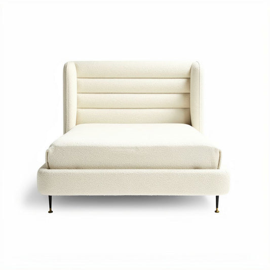 Lit contemporain en tissu beige 200 x 160 x 100cm avec tête de lit rembourrée
