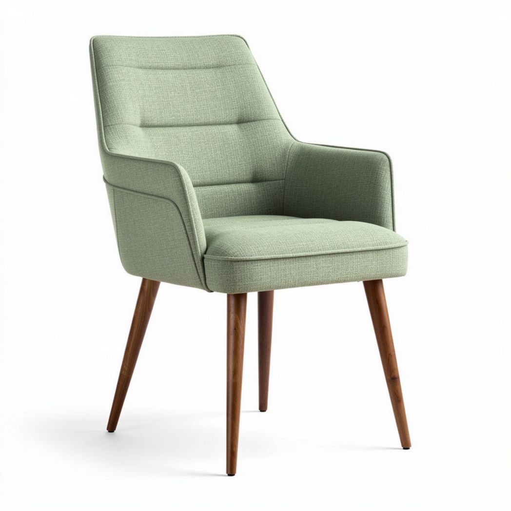 Fauteuil moderne en tissu vert clair avec pieds en bois de 80 x 70 x 90cm