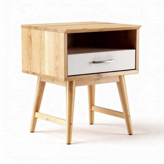 Table de chevet en bois de bambou avec tiroir blanc dimensions 45 x 40 x 50cm