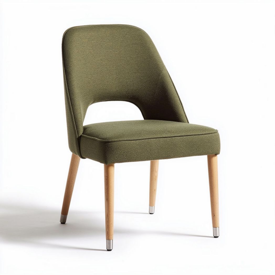 Chaise en tissu vert olive avec pieds en bois naturel dimensions 45 x 50 x 85cm