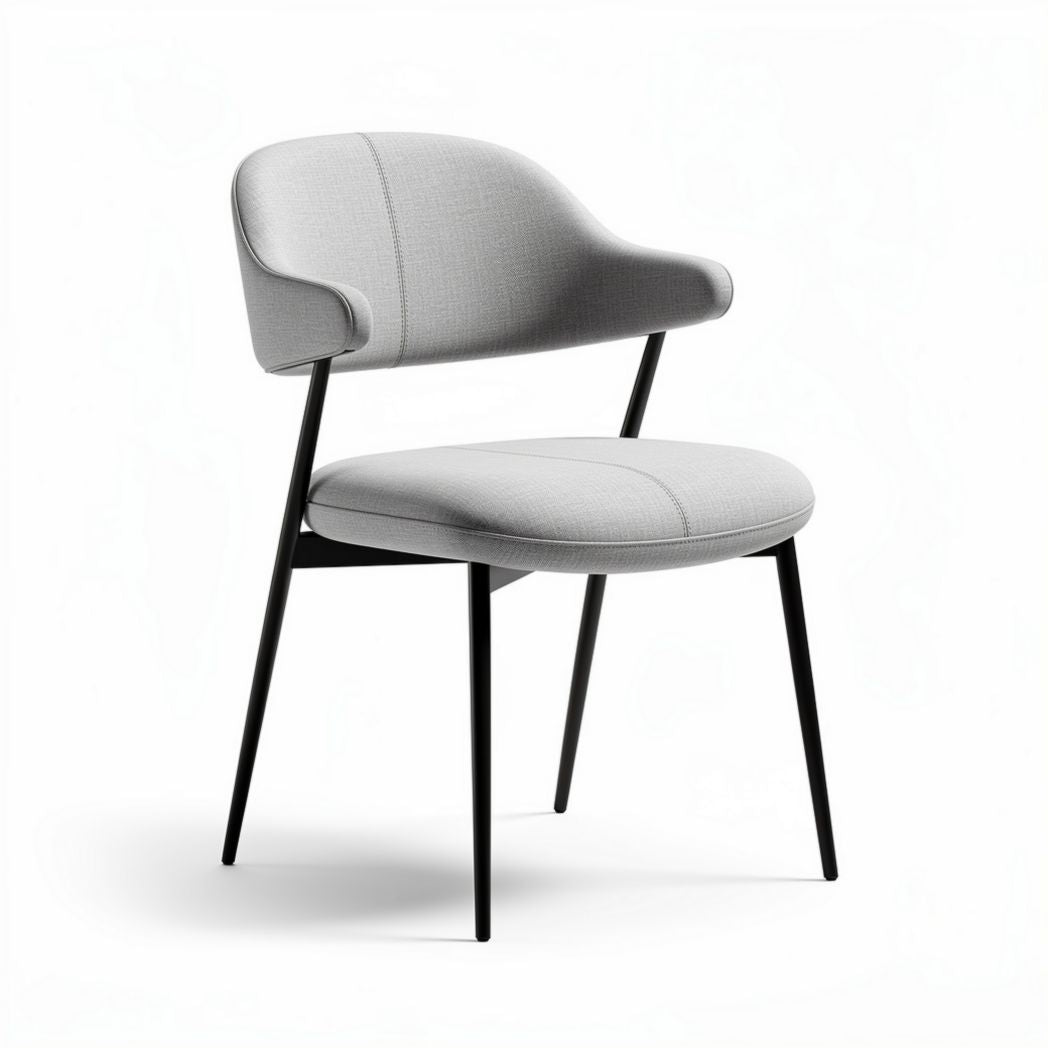 Chaise en tissu gris avec accoudoirs et structure en métal noir 45 x 55 x 80cm