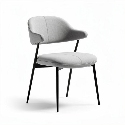 Chaise en tissu gris avec accoudoirs et structure en métal noir 45 x 55 x 80cm