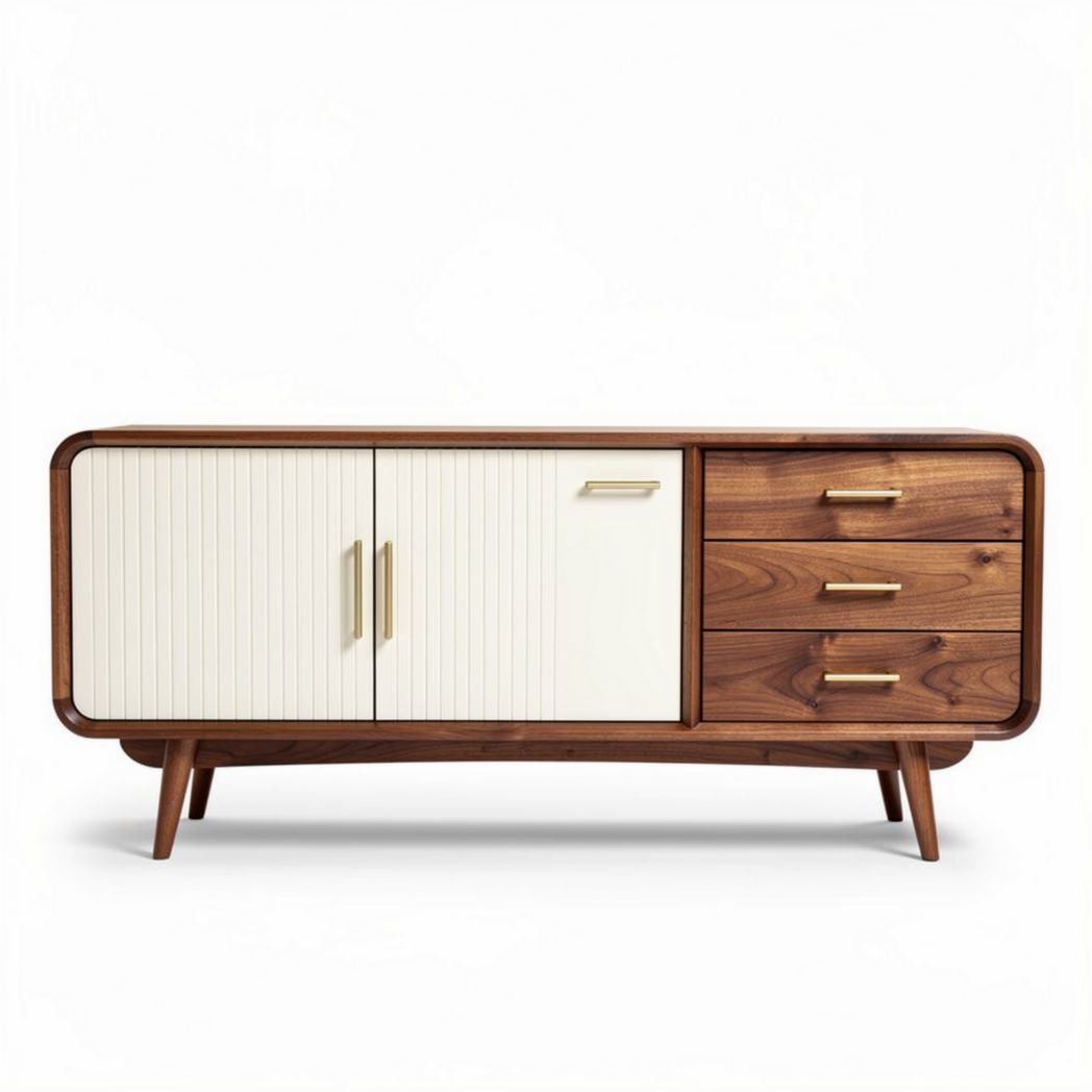 Buffet en bois massif avec portes coulissantes et tiroirs 150 x 45 x 70cm