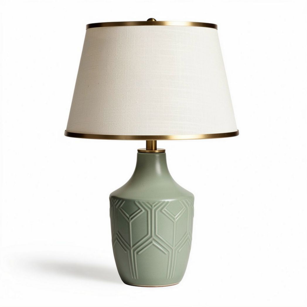 Lampe de table en céramique verte avec abat-jour en tissu blanc 20 x 20 x 35cm