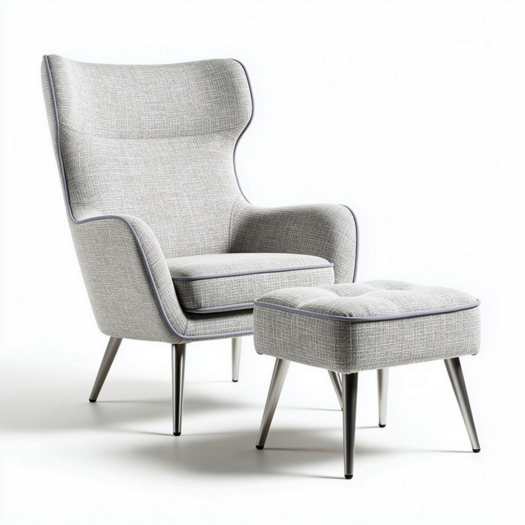 Fauteuil en tissu gris avec repose-pieds en métal 80 x 80 x 100cm