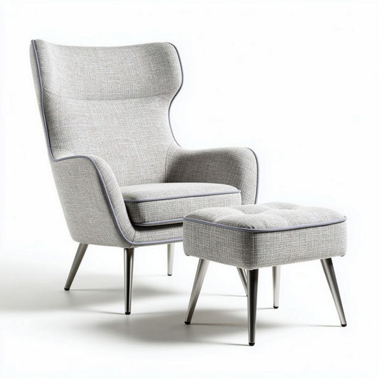 Fauteuil en tissu gris avec repose-pieds en métal 80 x 80 x 100cm